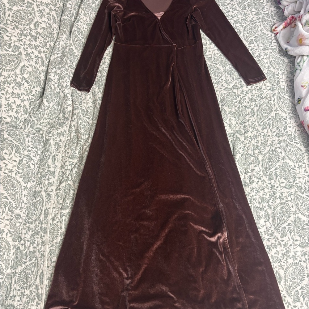Mauve Velvet Long Sleeve Wrap Dress